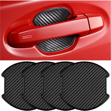 4PCS Large TPU Car Door Handle Cup Protectors 3D Carbon Fiber Scratch Guard Film