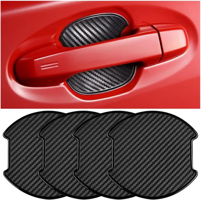 4PCS Large TPU Car Door Handle Cup Protectors 3D Carbon Fiber Scratch Guard Film