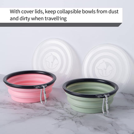 Collapsible Pet Feeder 2 Pack Foldable Dog Bowls with Lids Portable Cat Dish