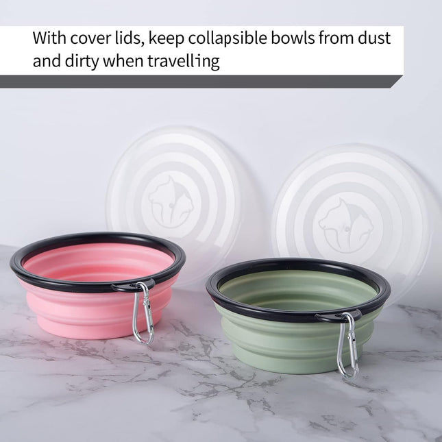 Collapsible Pet Feeder 2 Pack Foldable Dog Bowls with Lids Portable Cat Dish