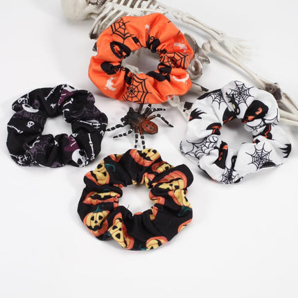 4-Piece Halloween Hair Ties, Pumpkin Ghost Skeleton & Spider Web Ponytail Bands