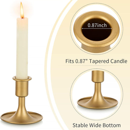 2-Pack Gold Candlestick Holders – Taper Candles, Wedding & Home Decor