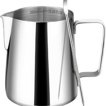 12oz Stainless Steel Milk Frothing Pitcher – Clear Scale for Espresso & Latte