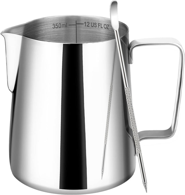 12oz Stainless Steel Milk Frothing Pitcher – Clear Scale for Espresso & Latte