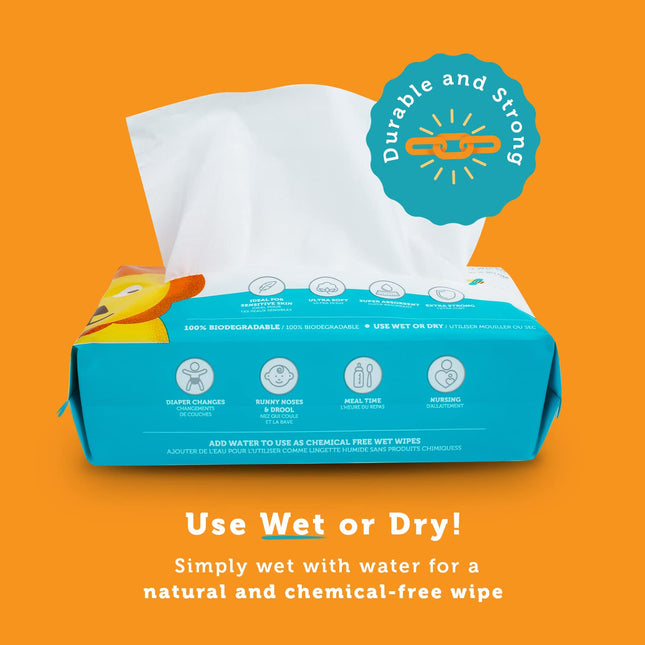 The Original Cotton Dry Baby Wipes – Chemical-Free, 200 Count (2 Packs) for Sensitive Skin