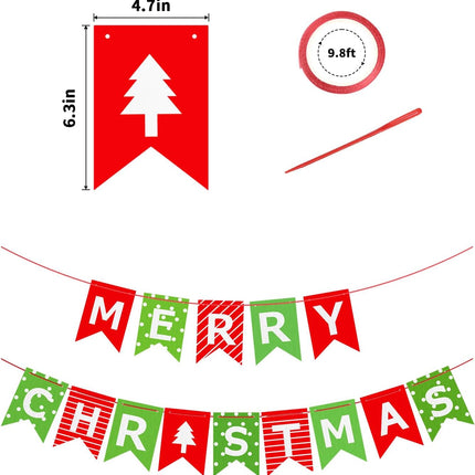 Merry Christmas Banner – Red Green Paper Sign for Fireplace, Wall & Window