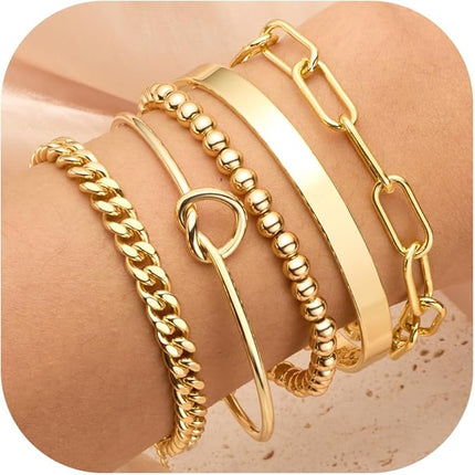 Gold Silver Plated Tennis Bracelet Set for Women Stack Bangle Cuff Non Tarnish