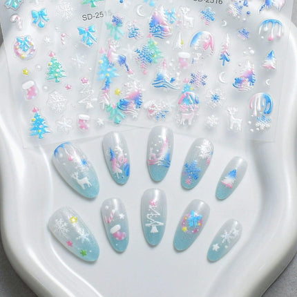Christmas Nail Art Stickers – 5D Embossed Snowflake & Holiday Designs