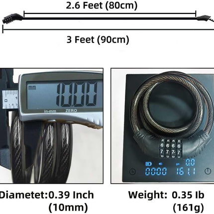3-Foot Combination Bike Lock – 4-Digit Resettable Cable for Scooter & Bike