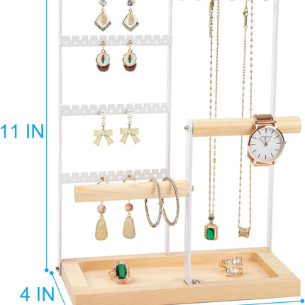Jewelry Holder Stand – 4-Tier Earring, Necklace & Bracelet Organizer, White