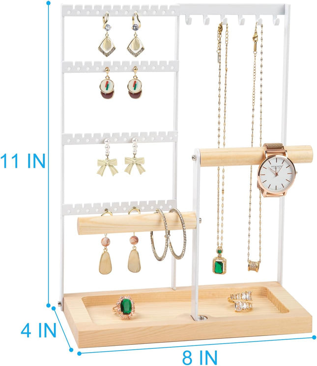 Jewelry Holder Stand – 4-Tier Earring, Necklace & Bracelet Organizer, White