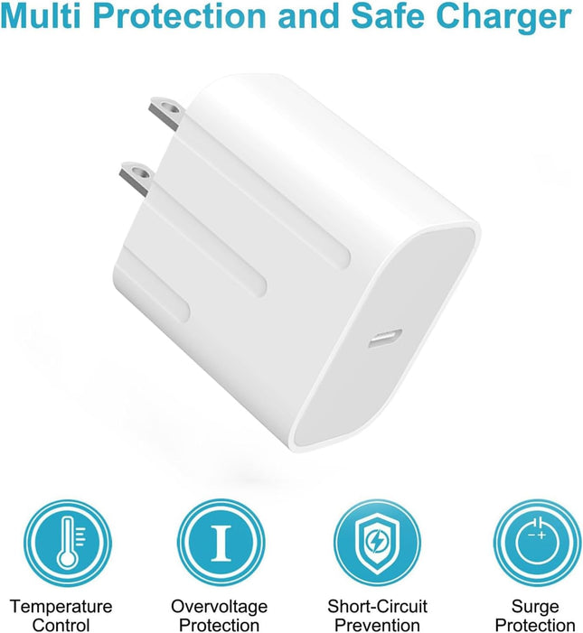 2-Pack 20W USB-C Fast Charging Adapter – Compatible with iPhone, iPad, Galaxy & More (White)