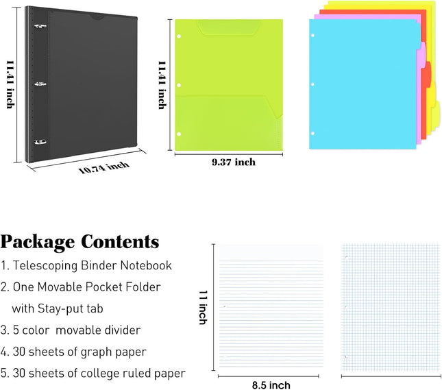 3-Ring Binder Notebook – Telescoping, Refillable, Graph & College Paper