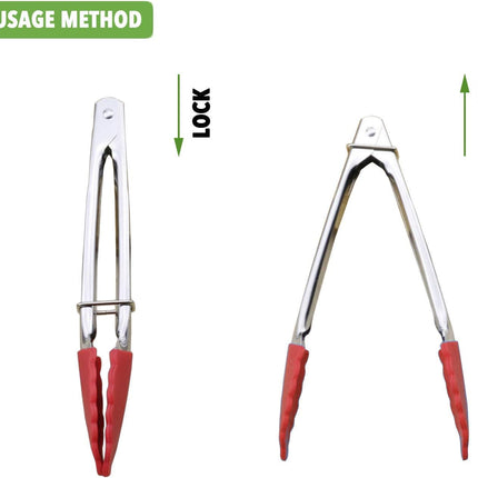 7 Inch Mini Silicone Tip Serving Tongs Set of 3 Green Red Blue Kitchen