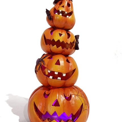 Halloween Stacked Pumpkin Figurine, Orange Tabletop Decor for Home & Entryway