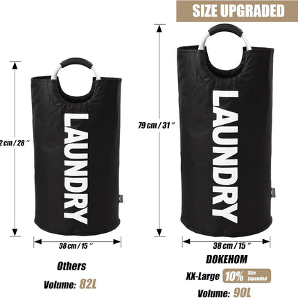 90L Large Laundry Basket – Collapsible, Freestanding, Foldable Black Hamper