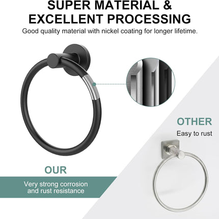 Matte Black Towel Ring – Stainless Steel, Wall-Mounted, Heavy Duty