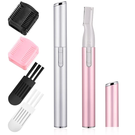 2 Pcs Electric Eyebrow Trimmer – Mini Face Shaver with Comb, Pink & Silver