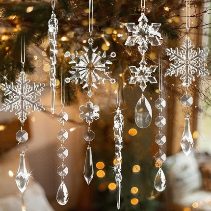 18PCS Crystal Christmas Ornaments – Snowflake & Icicle Tree Decorations
