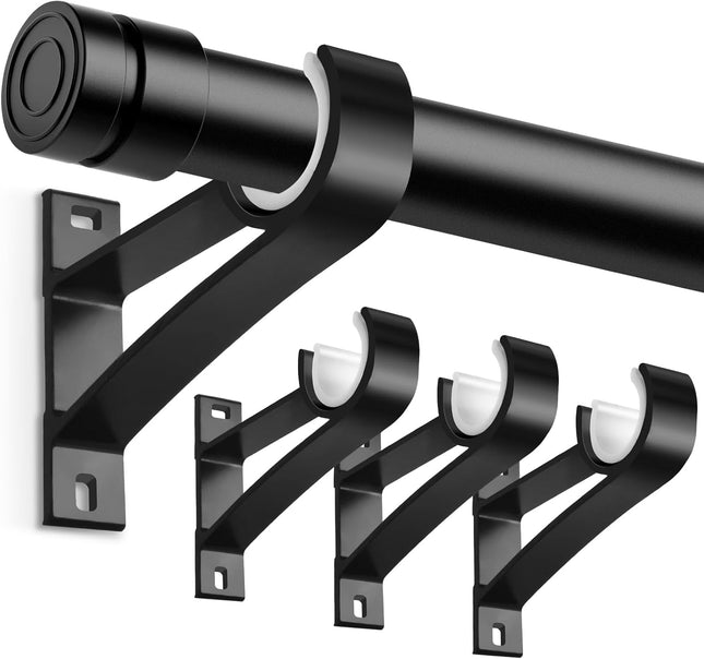 4 Pack Heavy Duty Curtain Rod Brackets Black Holders for 1 Inch Rods