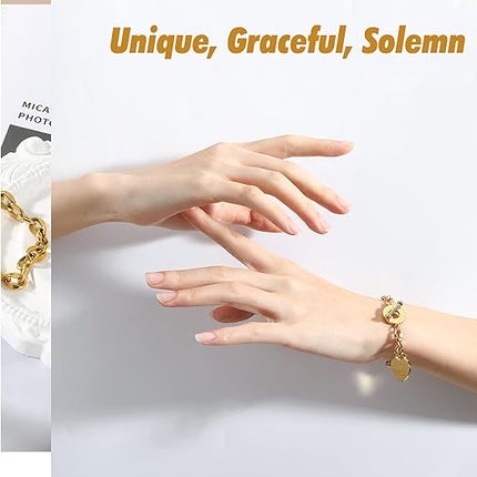 Heart Charm Bracelet Women Bible Verse 18K Gold Plated Stainless Steel