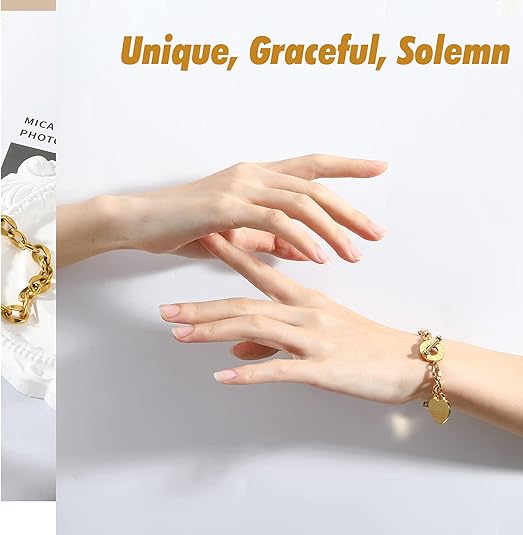 Heart Charm Bracelet Women Bible Verse 18K Gold Plated Stainless Steel