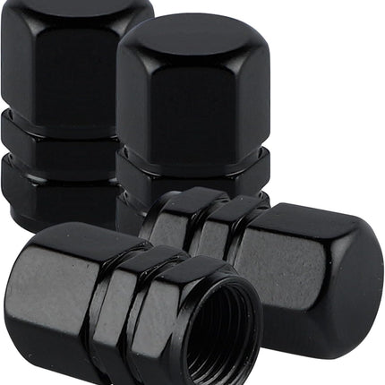 Aluminum Tire Valve Stem Caps 4PCS Black, Hexagon Wheel Dustproof Covers