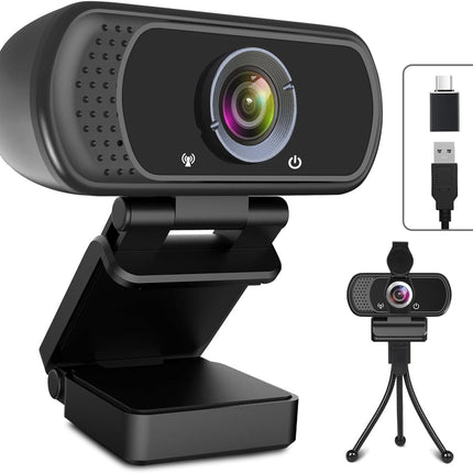 USB-C Webcam 1080P HD with Mic Privacy Cover & Tripod for PC Switch 2
