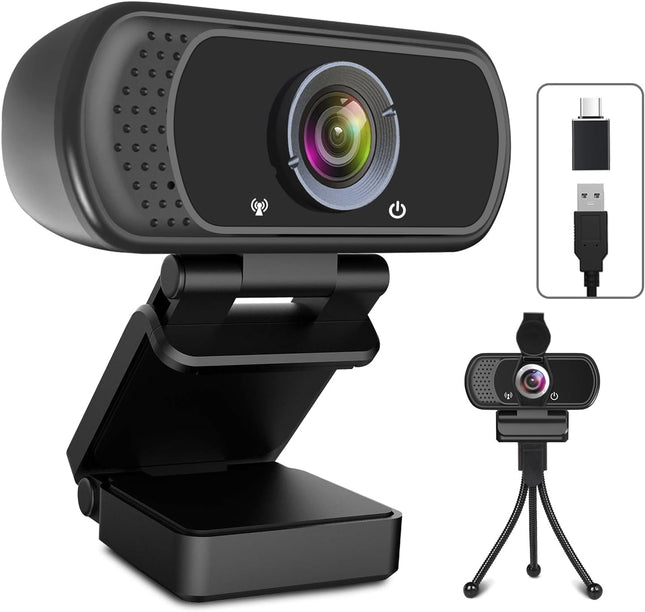 USB-C Webcam 1080P HD with Mic Privacy Cover & Tripod for PC Switch 2