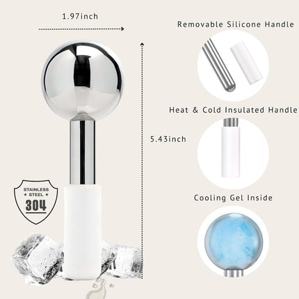 Stainless Steel Ice Roller & Eye Globes, Facial Cryo Massager for Puffiness & Skincare