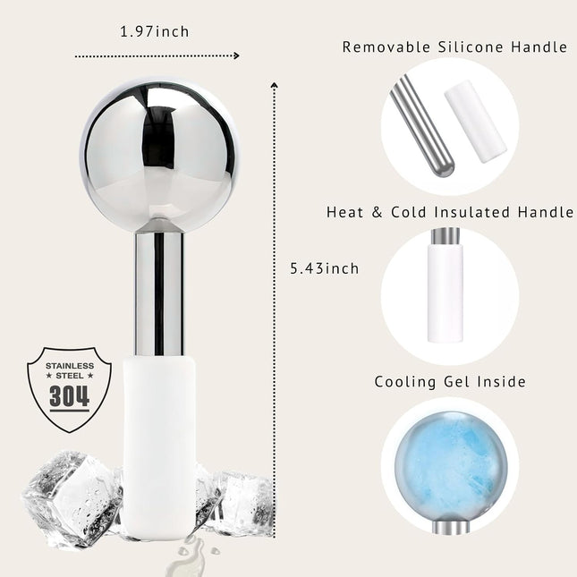 Stainless Steel Ice Roller & Eye Globes, Facial Cryo Massager for Puffiness & Skincare