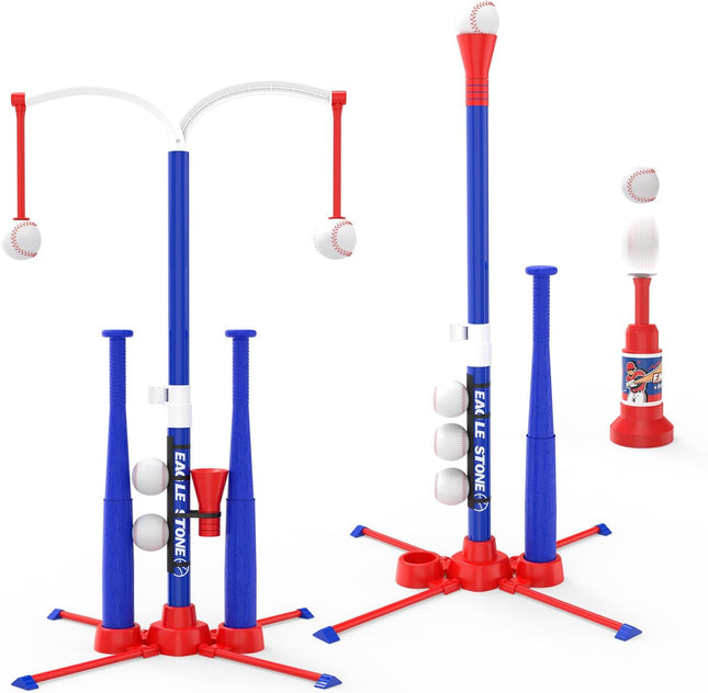3-in-1 Toddler T-Ball Set – Adjustable Height, 2 Bats & Ball Launcher for Kids 3-8