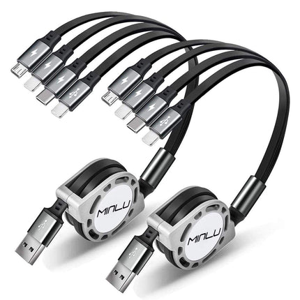 2 Pack 4 in 1 Retractable Charging Cable with Type C Micro USB Ports
