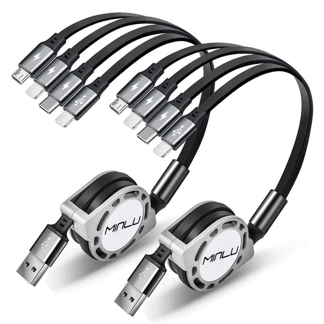 2 Pack 4 in 1 Retractable Charging Cable with Type C Micro USB Ports