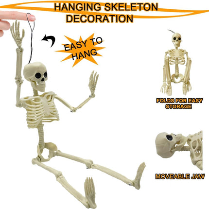 4-Piece 16in Posable Halloween Skeletons, Movable Plastic Joints for Indoor Outdoor