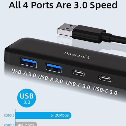 4-Port USB Hub Dual USB-C USB-A 3.0 Splitter Adapter for Laptop Desktop PC