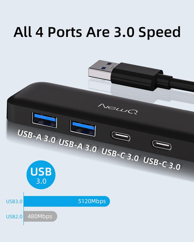4-Port USB Hub Dual USB-C USB-A 3.0 Splitter Adapter for Laptop Desktop PC