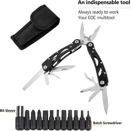 Multitool Pliers Set – Stainless Steel with 11 Bits for Screwdrivers, Black