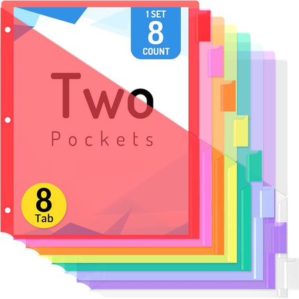 8-Tab Dividers with Pockets – 1 Set for 3-Ring Binders, Multicolor