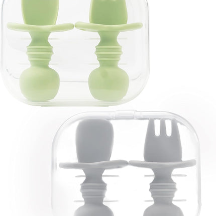 4-Pc Baby Spoon & Fork Set – Silicone Self-Feeding Utensils 6M+ with Cases