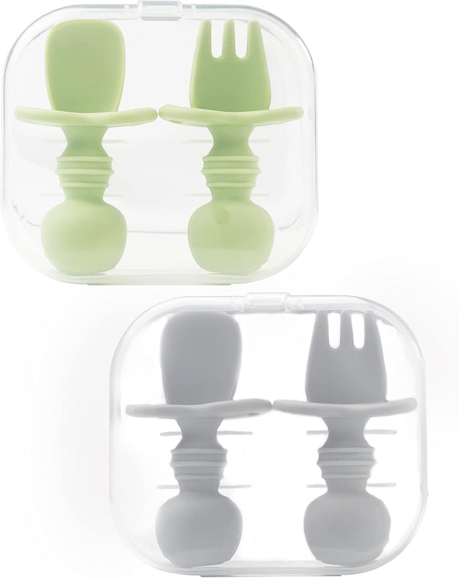4-Pc Baby Spoon & Fork Set – Silicone Self-Feeding Utensils 6M+ with Cases