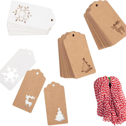 150PCS Christmas Gift Tags – Kraft Paper with 20M Red & White String