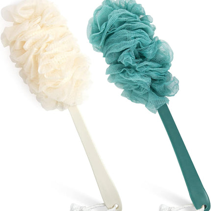 2 Pack Back Scrubber Shower Loofah Brush Long Handle Body Exfoliating Blue White
