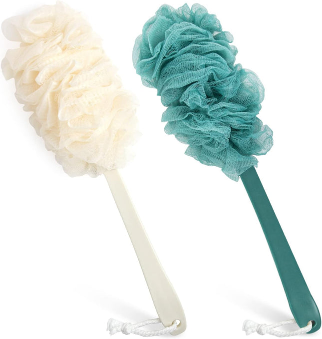 2 Pack Back Scrubber Shower Loofah Brush Long Handle Body Exfoliating Blue White
