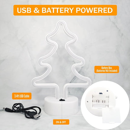 Green Neon Christmas Tree Light – Battery/USB Powered Christmas Sign with Base for Room Decor