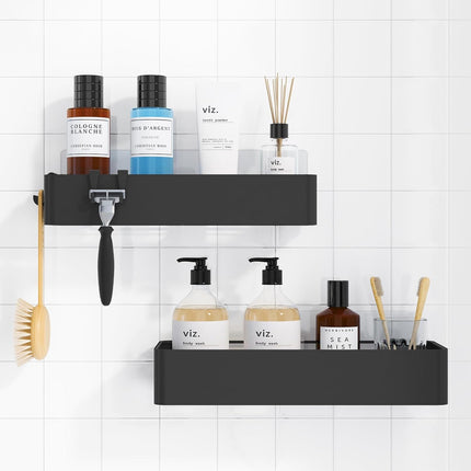 2 Pack Shower Caddy Black Rustproof Metal Shelves No Drill Bathroom Storage