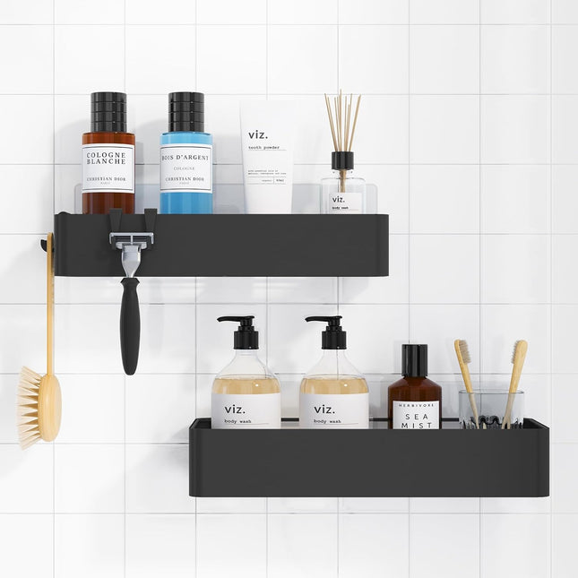 2 Pack Shower Caddy Black Rustproof Metal Shelves No Drill Bathroom Storage