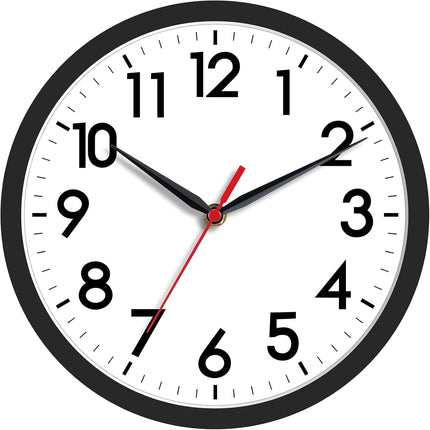 8" Modern Wall Clock – Silent Non-Ticking Analog, Battery Operated, Black