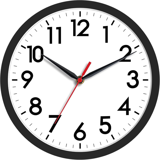 8" Modern Wall Clock – Silent Non-Ticking Analog, Battery Operated, Black