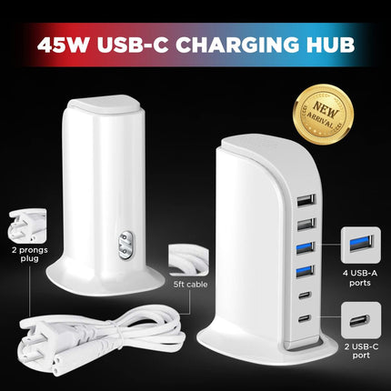 45W USB Charging Hub – Fast Charging Station for iPhone, iPad & Kindle
